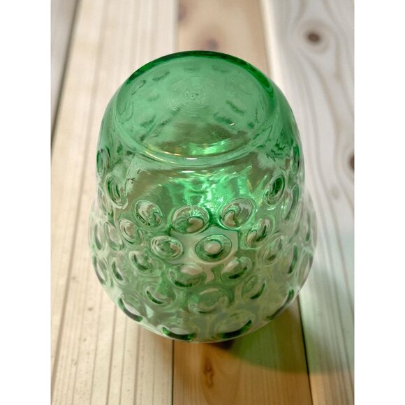 Green Glass Optic Glass Textured Vase - Handblown Art Glass Decorative Piece - Picture 3 of 8